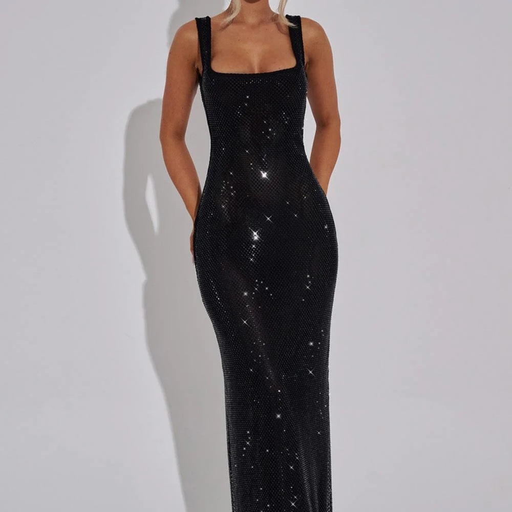 BNWT Black Sequin Maxi Dress - Elegant Slim Fit